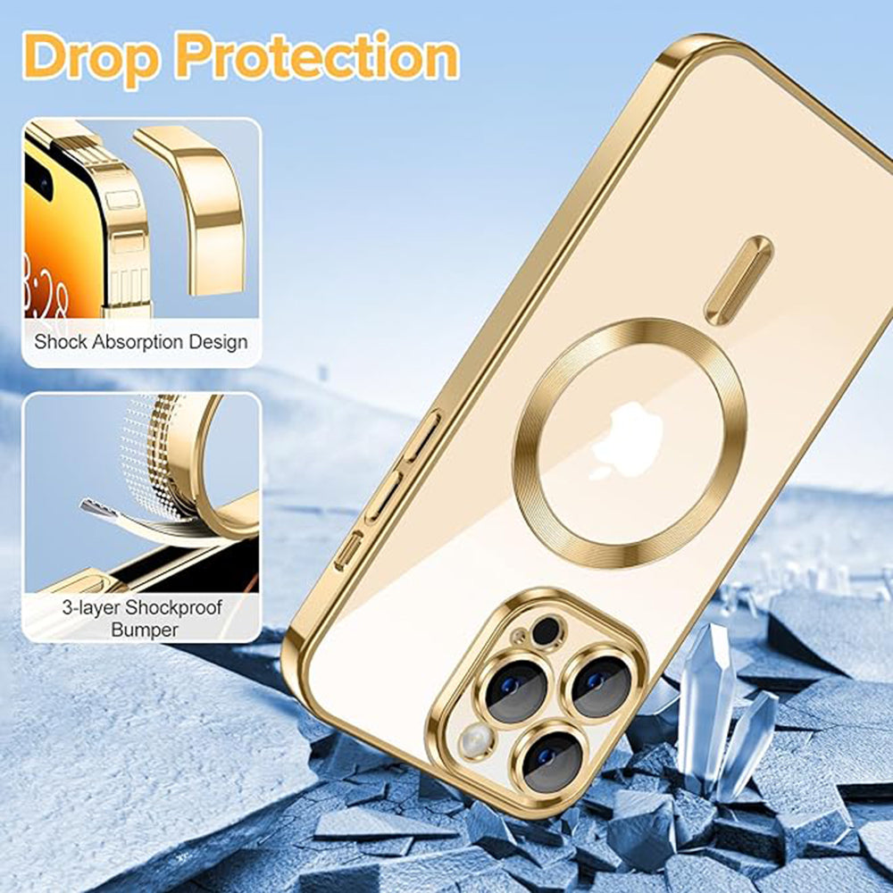 Husa MagSafe pentru Apple iPhone 14 Pro, Techsuit, Luxury Crystal, Aurie