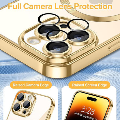 Husa MagSafe pentru Apple iPhone 14 Pro, Techsuit, Luxury Crystal, Aurie
