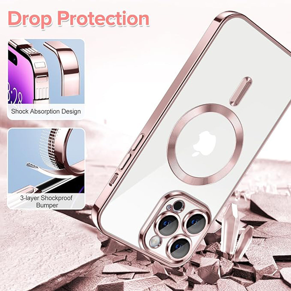 Husa MagSafe pentru Apple iPhone 14 Pro, Techsuit, Luxury Crystal, Roz
