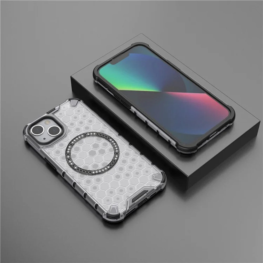 Husa MagSafe pentru Apple iPhone 14, Techsuit, HoneyComb Shield, Alba