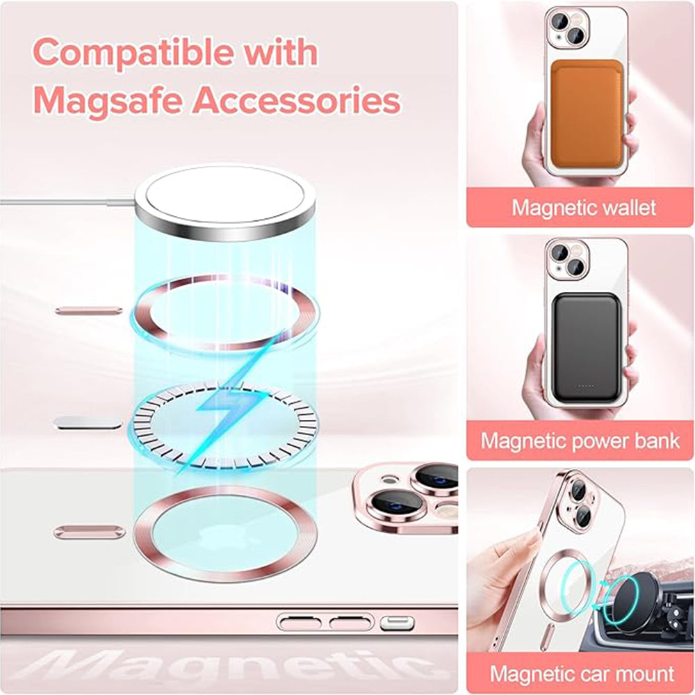 Husa MagSafe pentru Apple iPhone 14, Techsuit, Luxury Crystal, Roz