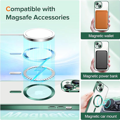 Husa MagSafe pentru Apple iPhone 14, Techsuit, Luxury Crystal, Verde Inchis
