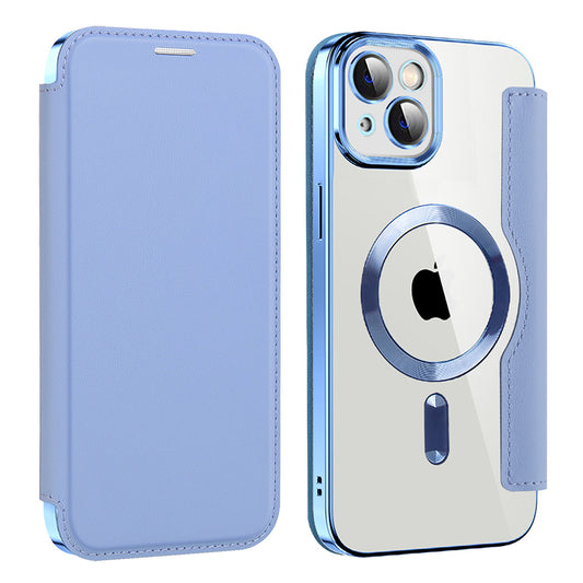 Husa MagSafe pentru Apple iPhone 14, Techsuit, SmartMag Book, Bleu
