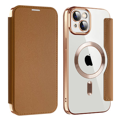Husa MagSafe pentru Apple iPhone 14, Techsuit, SmartMag Book, Maro