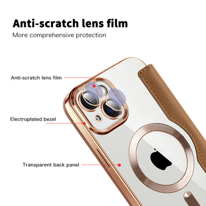 Husa MagSafe pentru Apple iPhone 14, Techsuit, SmartMag Book, Maro