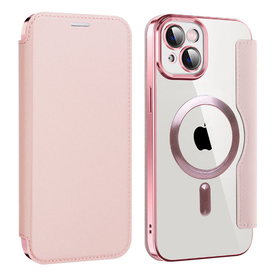 Husa MagSafe pentru Apple iPhone 14, Techsuit, SmartMag Book, Roz