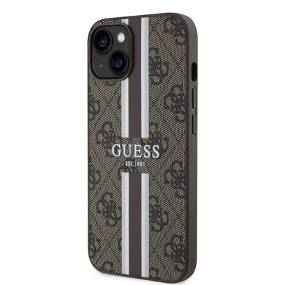 Husa MagSafe pentru Apple iPhone 15, Guess, 4G Printed Stripes, Maro