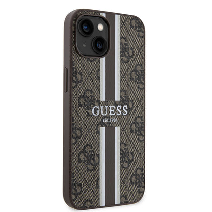 Husa MagSafe pentru Apple iPhone 15, Guess, 4G Printed Stripes, Maro