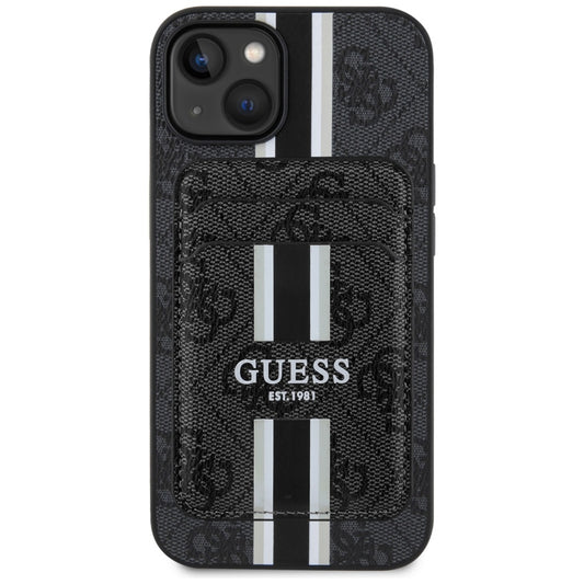 Husa MagSafe pentru Apple iPhone 15, Guess, Cardslot 4G Stripes , Neagra