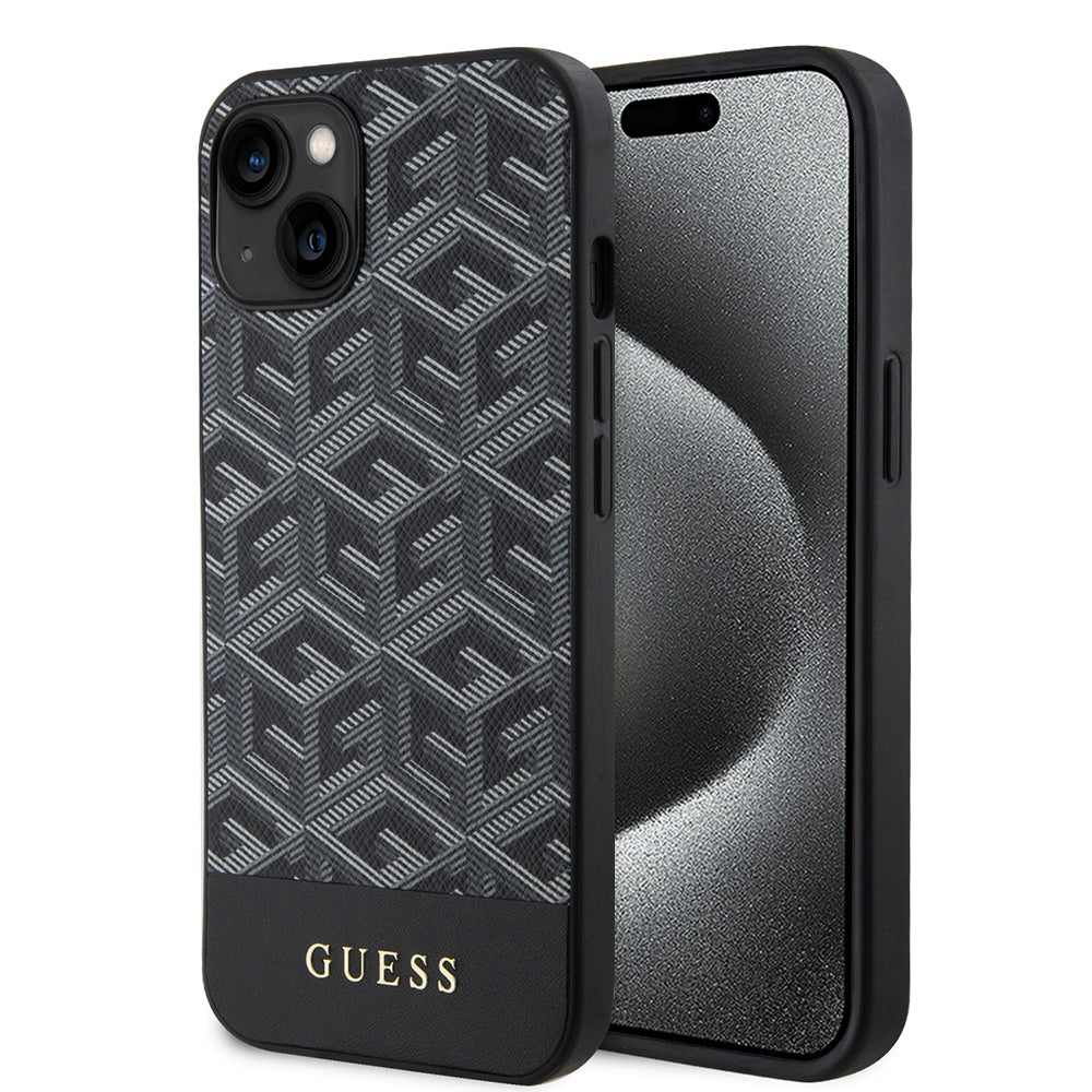 Husa MagSafe pentru Apple iPhone 15, Guess, GCube Stripes, Neagra