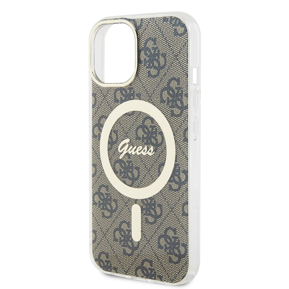 Husa MagSafe pentru Apple iPhone 15, Guess, IML 4G, Maro