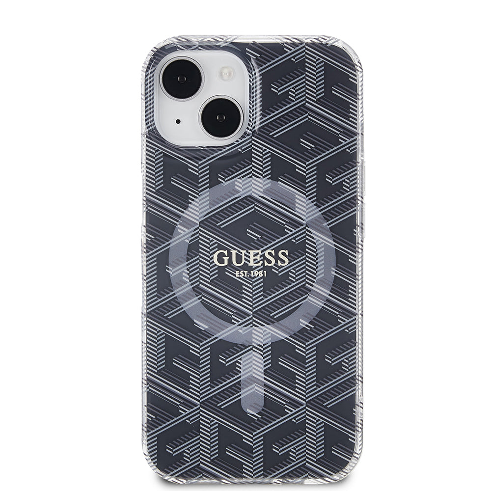 Husa MagSafe pentru Apple iPhone 15, Guess, IML Gcube, Neagra