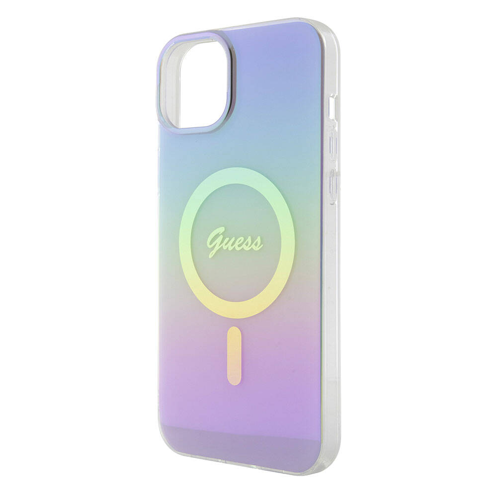 Husa MagSafe pentru Apple iPhone 15, Guess, IML Iridescent, Mov