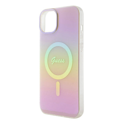 Husa MagSafe pentru Apple iPhone 15, Guess, IML Iridescent Script, Roz GUHMP15SHITSP