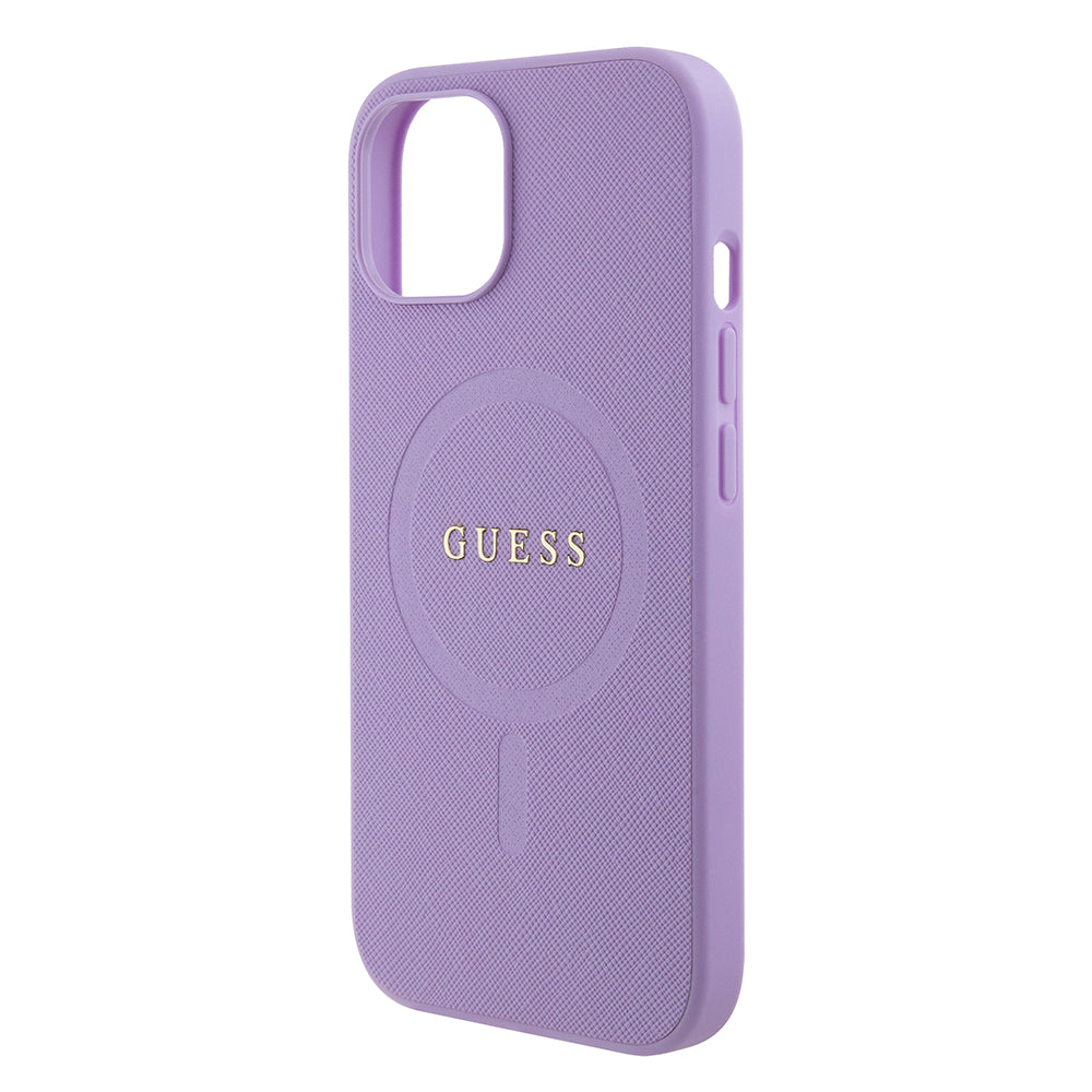 Husa MagSafe pentru Apple iPhone 15, Guess, Saffiano, Mov