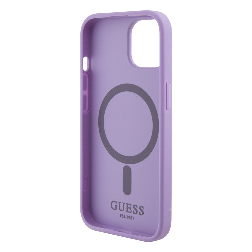 Husa MagSafe pentru Apple iPhone 15, Guess, Saffiano, Mov