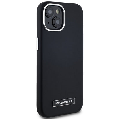 Husa MagSafe pentru Apple iPhone 15, Karl Lagerfeld, FW Metal Plate, Neagra