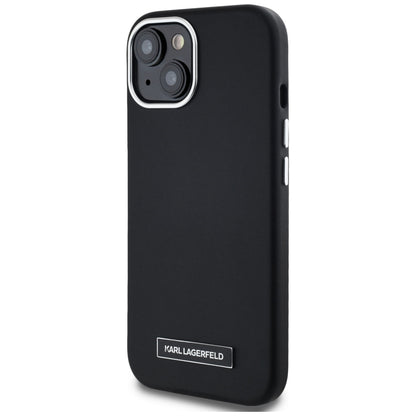Husa MagSafe pentru Apple iPhone 15, Karl Lagerfeld, FW Metal Plate, Neagra