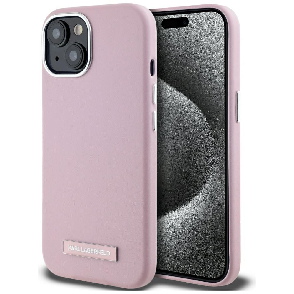 Husa MagSafe pentru Apple iPhone 15, Karl Lagerfeld, FW Metal Plate, Roz