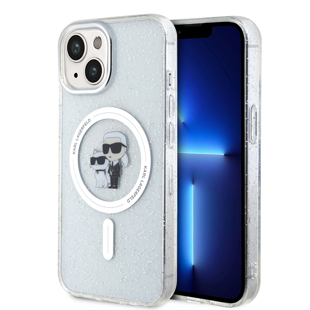 Husa MagSafe pentru Apple iPhone 15, Karl Lagerfeld, Glitter, Transparenta
