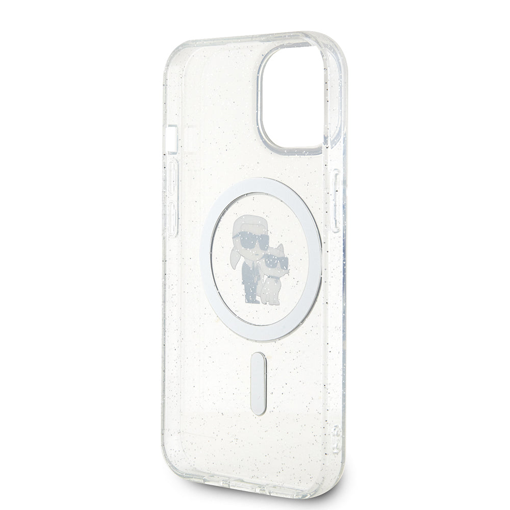 Husa MagSafe pentru Apple iPhone 15, Karl Lagerfeld, Glitter, Transparenta