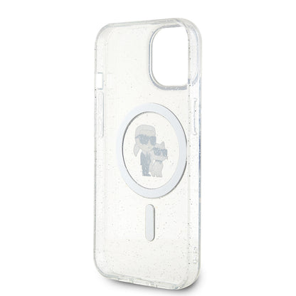 Husa MagSafe pentru Apple iPhone 15, Karl Lagerfeld, Glitter, Transparenta