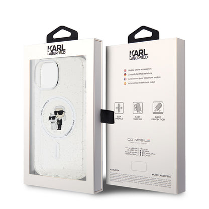 Husa MagSafe pentru Apple iPhone 15, Karl Lagerfeld, Glitter, Transparenta
