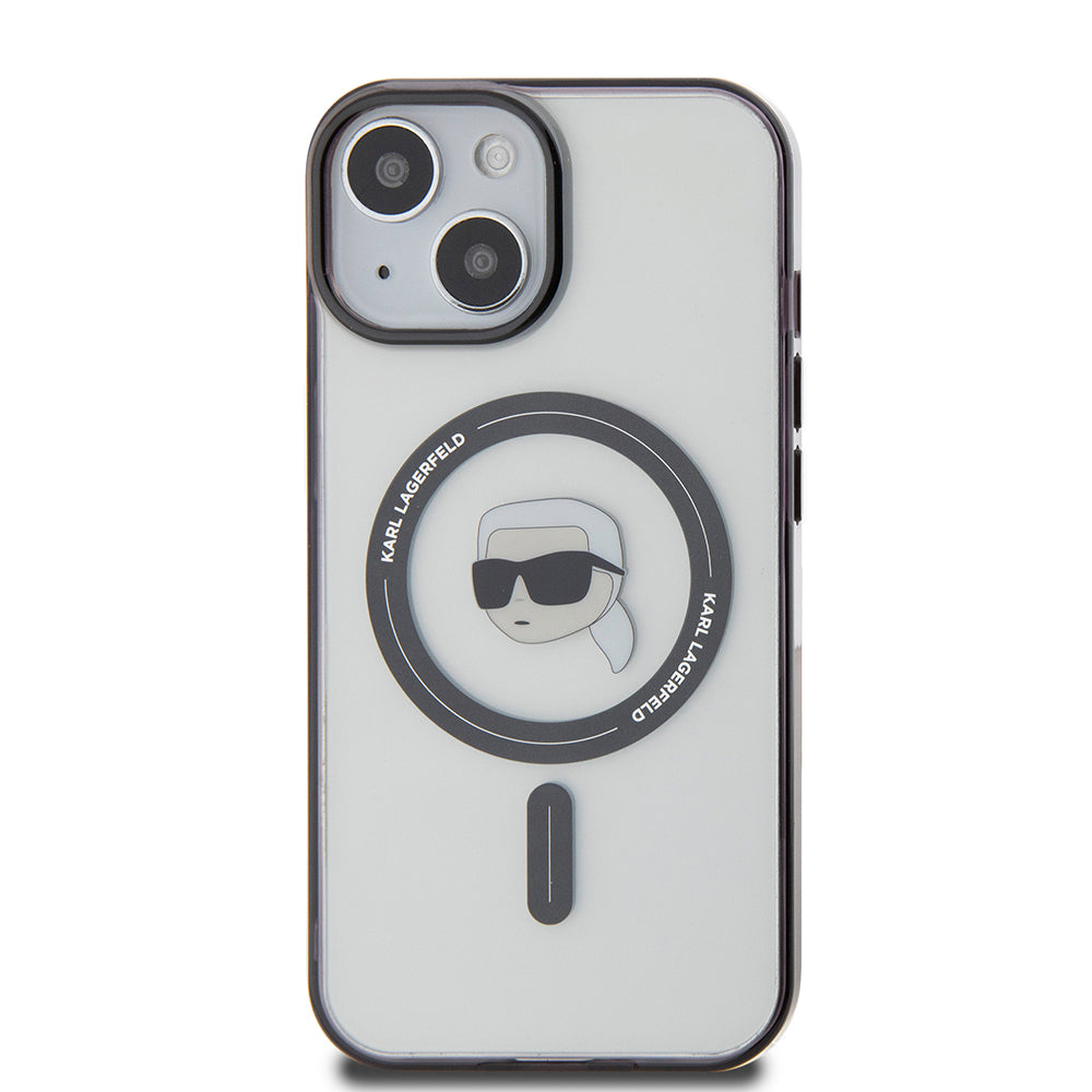 Husa MagSafe pentru Apple iPhone 15, Karl Lagerfeld, IML Karl's Head, Transparenta