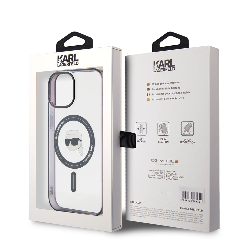 Husa MagSafe pentru Apple iPhone 15, Karl Lagerfeld, IML Karl's Head, Transparenta