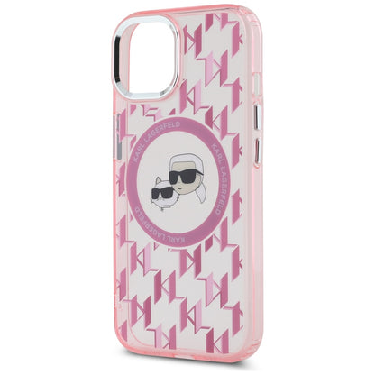 Husa MagSafe pentru Apple iPhone 15, Karl Lagerfeld, IML Monogram Karl & Choupette's Heads, Roz