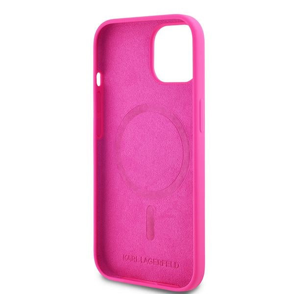 Husa MagSafe pentru Apple iPhone 15, Karl Lagerfeld, Silicone Choupette's Head, Fucsia