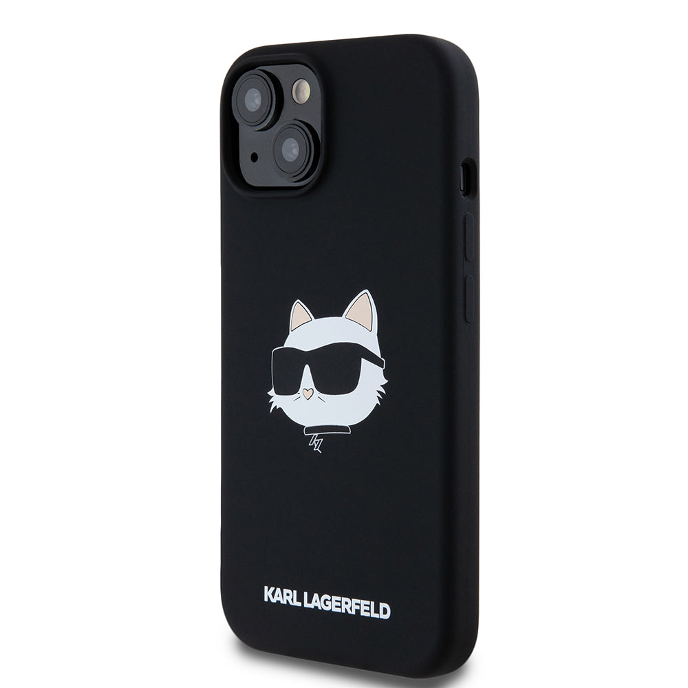 Husa MagSafe pentru Apple iPhone 15, Karl Lagerfeld, Silicone Choupette's Head, Neagra