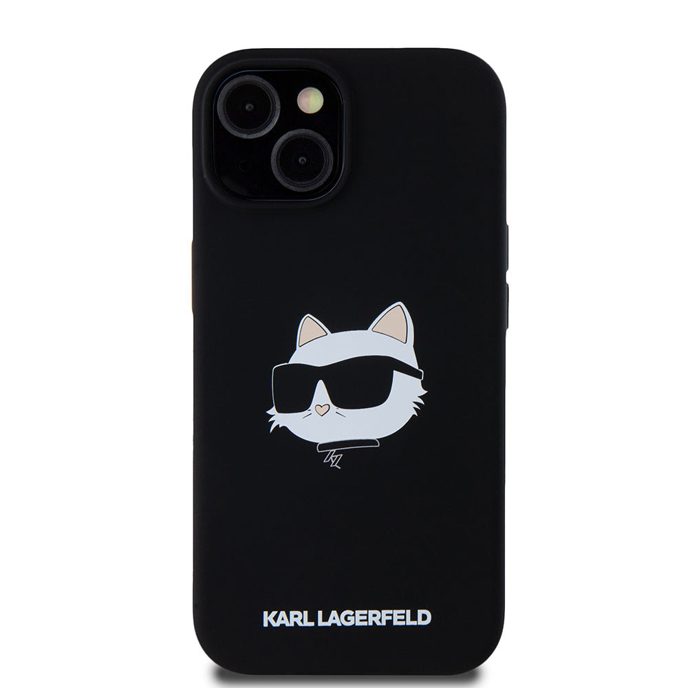 Husa MagSafe pentru Apple iPhone 15, Karl Lagerfeld, Silicone Choupette's Head, Neagra