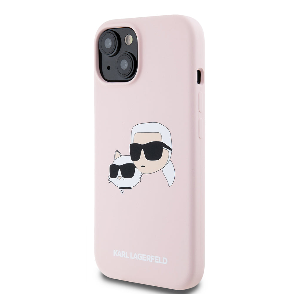 Husa MagSafe pentru Apple iPhone 15, Karl Lagerfeld, Silicone Karl & Choupette's Heads, Roz