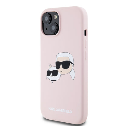 Husa MagSafe pentru Apple iPhone 15, Karl Lagerfeld, Silicone Karl & Choupette's Heads, Roz