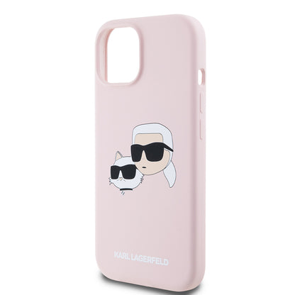 Husa MagSafe pentru Apple iPhone 15, Karl Lagerfeld, Silicone Karl & Choupette's Heads, Roz