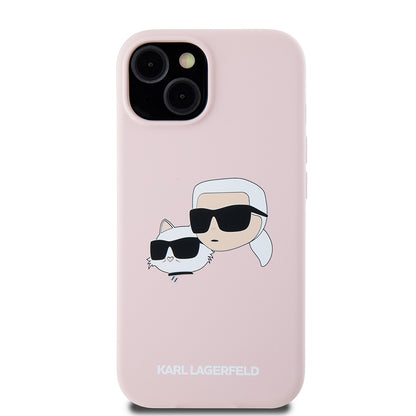 Husa MagSafe pentru Apple iPhone 15, Karl Lagerfeld, Silicone Karl & Choupette's Heads, Roz