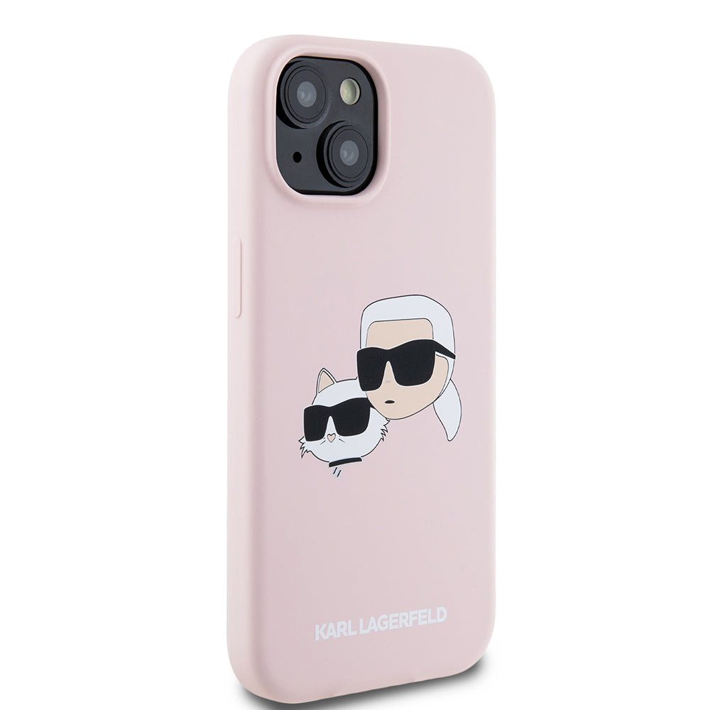 Husa MagSafe pentru Apple iPhone 15, Karl Lagerfeld, Silicone Karl & Choupette's Heads, Roz