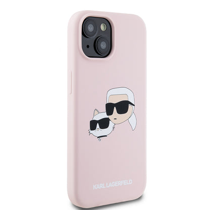 Husa MagSafe pentru Apple iPhone 15, Karl Lagerfeld, Silicone Karl & Choupette's Heads, Roz