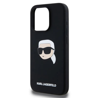 Husa MagSafe pentru Apple iPhone 15, Karl Lagerfeld, Silicone Karl's Head, Neagra