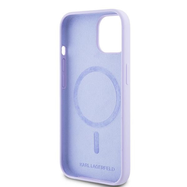Husa MagSafe pentru Apple iPhone 15, Karl Lagerfeld, Silicone Ring Karl & Choupette, Mov