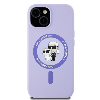 Husa MagSafe pentru Apple iPhone 15, Karl Lagerfeld, Silicone Ring Karl & Choupette, Mov