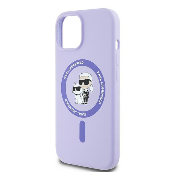 Husa MagSafe pentru Apple iPhone 15, Karl Lagerfeld, Silicone Ring Karl & Choupette, Mov