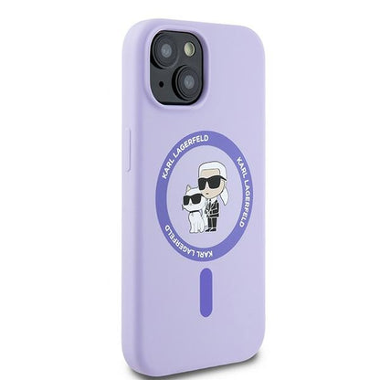 Husa MagSafe pentru Apple iPhone 15, Karl Lagerfeld, Silicone Ring Karl & Choupette, Mov