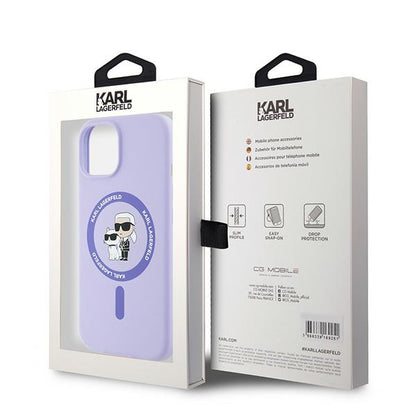 Husa MagSafe pentru Apple iPhone 15, Karl Lagerfeld, Silicone Ring Karl & Choupette, Mov