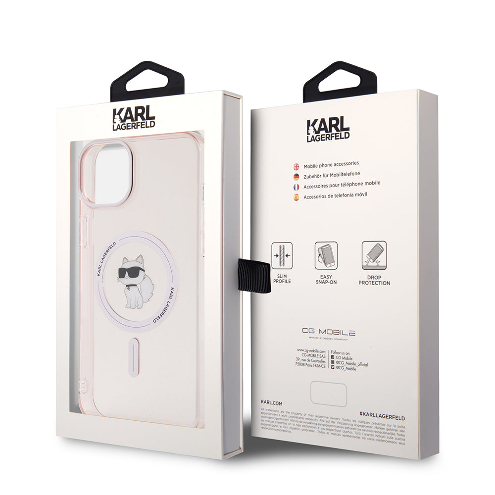Husa MagSafe pentru Apple iPhone 15 Plus / 14 Plus, Karl Lagerfeld, IML Choupette, Roz
