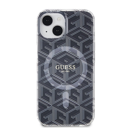 Husa MagSafe pentru Apple iPhone 15 Plus, Guess, IML Gcube, Neagra