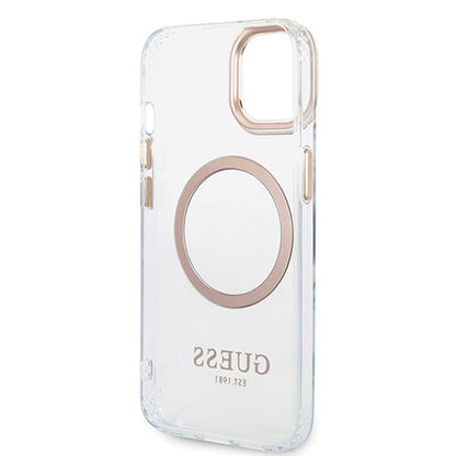 Husa MagSafe pentru Apple iPhone 15 Plus, Guess, Metal Outline, Aurie