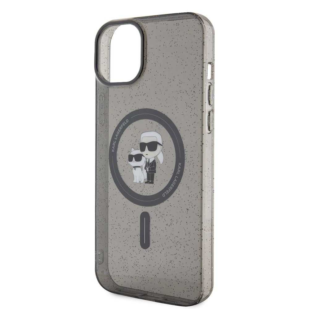 Husa MagSafe pentru Apple iPhone 15 Plus, Karl Lagerfeld, Glitter, Neagra