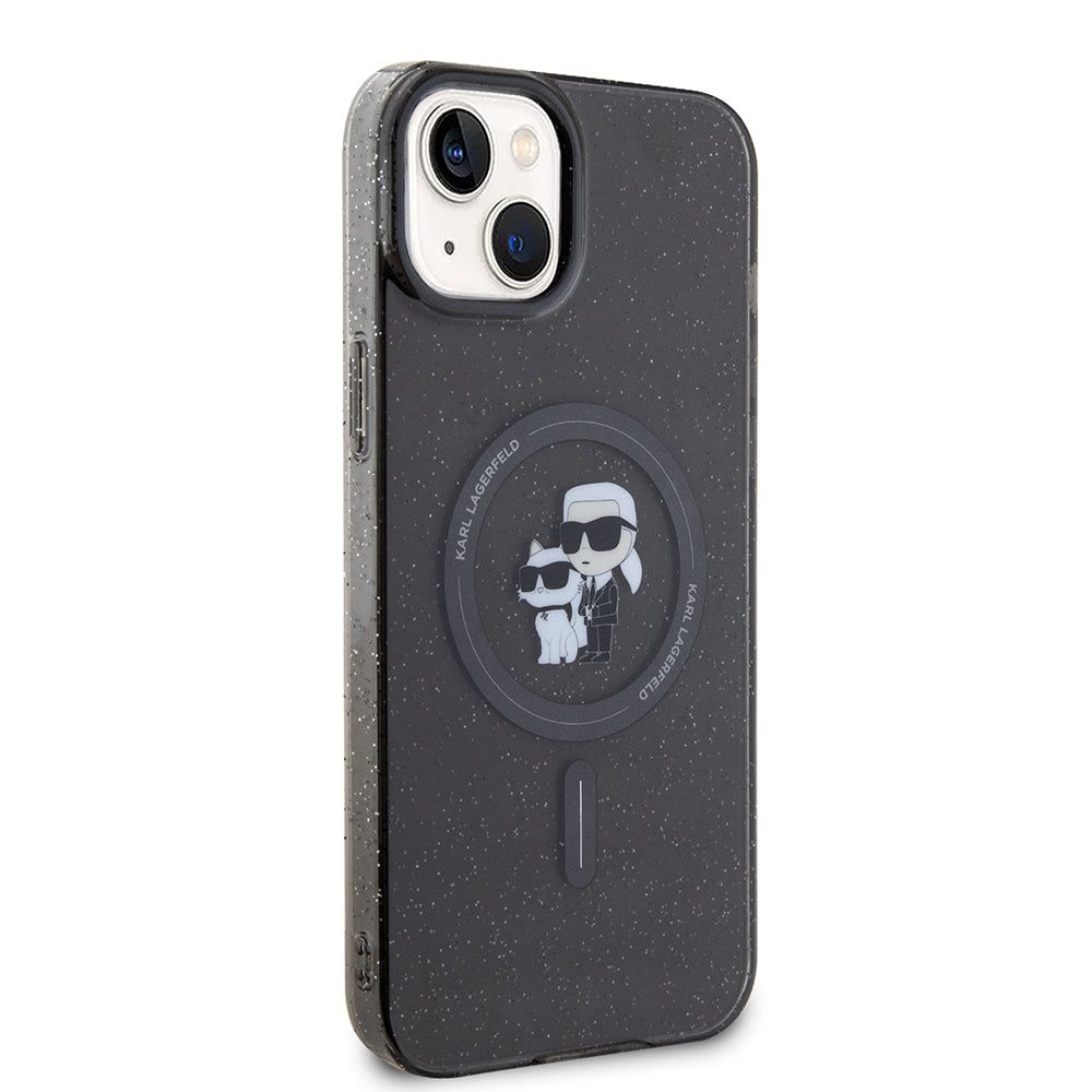 Husa MagSafe pentru Apple iPhone 15 Plus, Karl Lagerfeld, Glitter, Neagra